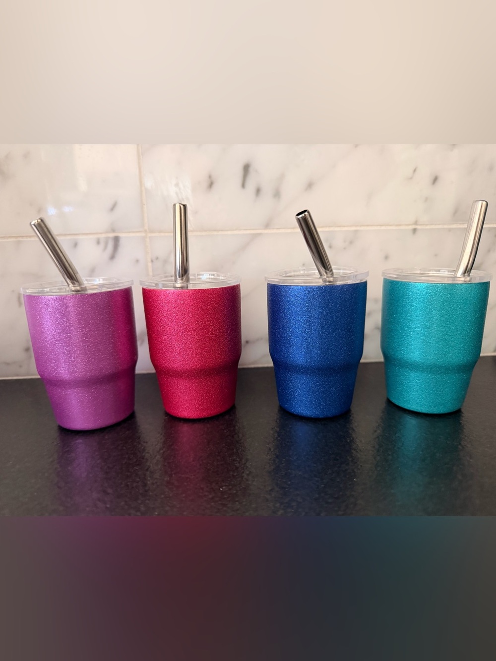 4 sparkly stainless steel mini cups